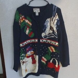 Heirloom Collectibles Christmas Cotton Blend Cardigan Long Line Knit Sweater M
